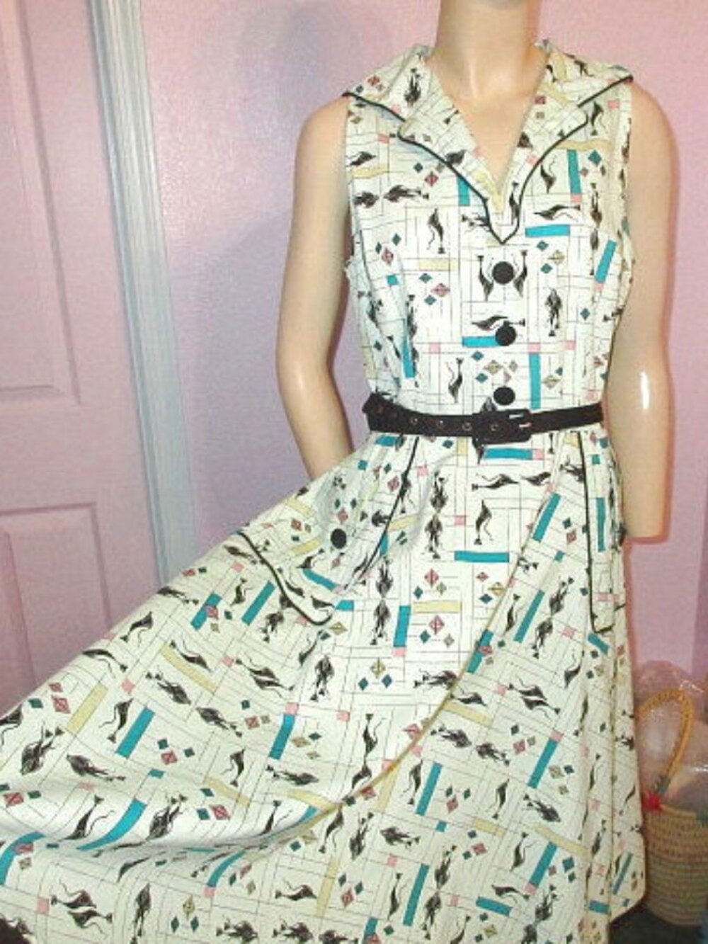 Voodoo Vixen 50s Style Swing Dress L Atomic Cats Fit & Flare Tradwife Rockabilly